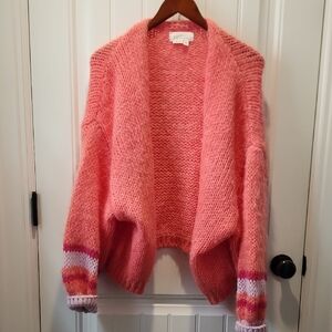 Anthropologie Coral and Lavendar Textured Cardigan Sweater